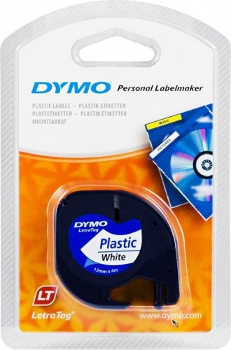 Juostelė DYMO LetraTag 12mm x 4m, plastikinė, juoda ant balto / S0721660 91221 image 1