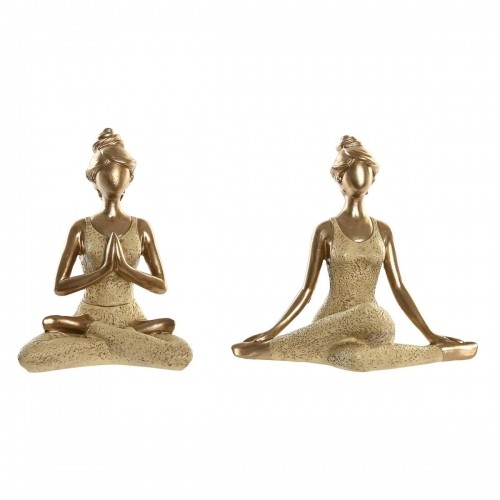 Decorative Figure DKD Home Decor Golden Yoga 19,5 x 11,5 x 18 cm (2 Units) image 1