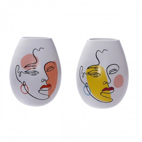 Vase DKD Home Decor 22,5 x 22,5 x 29 cm Face White Resin Multicolour (2 Units) image 1