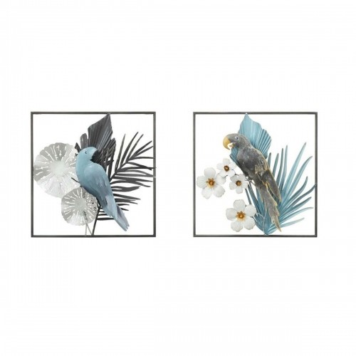 Настенный декор DKD Home Decor Серый Синий Металл Попугай Тропический (50 x 7,6 x 50 cm) (2 штук) image 1