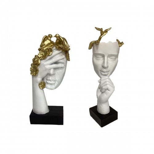 Decorative Figure DKD Home Decor Face White Golden 14,5 x 9,5 x 31 cm (2 Units) image 1