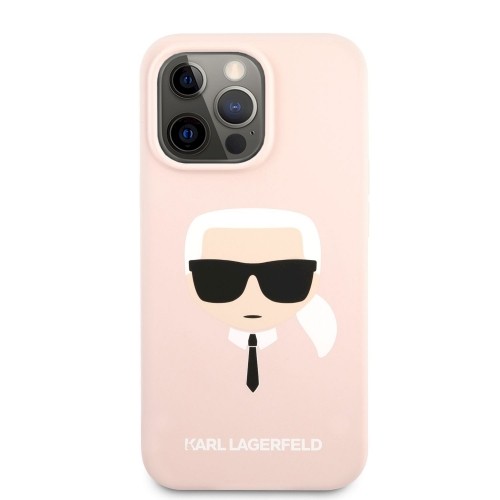 KLHCP13LSLKHP Karl Lagerfeld Liquid Silicone Karl Head Case for iPhone 13 Pro Light Pink image 1