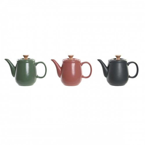 Teapot DKD Home Decor Natural Pink Rubber wood White Green Dark grey Stoneware image 1