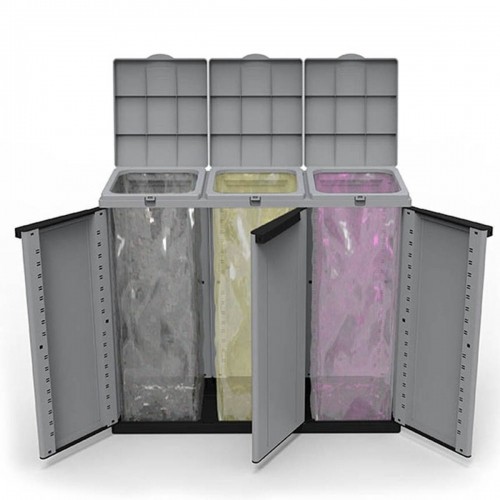 Bigbuy Cleaning Atkārtoti Pārstrādājamo Atkritumu Tvertne Ecoline Melns/Pelēks 3 durvis (102 x 39 x 88,7 cm) image 1