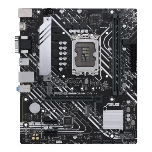 Asus  
         
       PRIME B660M-K D4 Processor family Intel, Processor socket  LGA1700, DDR4 DIMM, Memory slots 2, Supported hard disk drive interfaces 	SATA, M.2, Number of SATA connectors 4, Chipset Intel B660,  microATX image 1