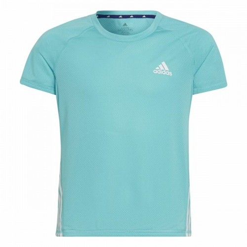 Child's Short Sleeve T-Shirt Adidas Aeroready Three Stripes Aquamarine image 1