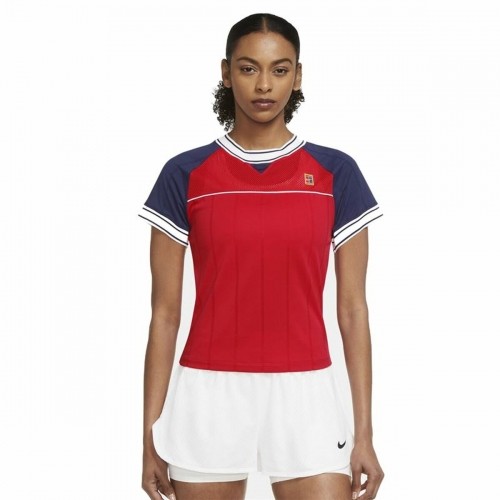 Women’s Short Sleeve T-Shirt Nike Tennis Blue Red image 1