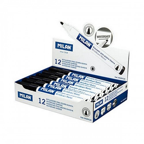 felt-tip pens Milan Whiteboard 12 Units Black PVC image 1