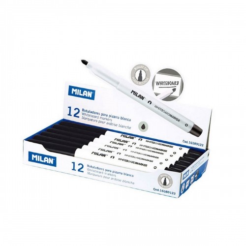 felt-tip pens Milan Whiteboard 12 Units Black PVC image 1
