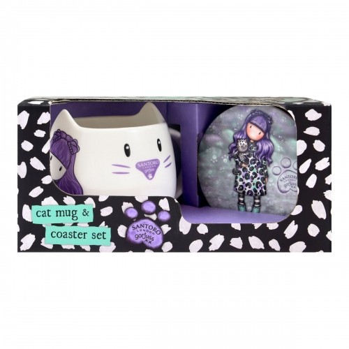 Cup with Plate Gorjuss Smitten kitten White Black Ceramic Coasters Cup image 1