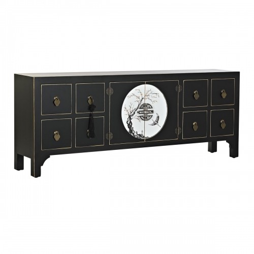 TV furniture DKD Home Decor Black Oriental White Golden White/Black Metal Fir MDF Wood 130 x 26 x 51 cm image 1