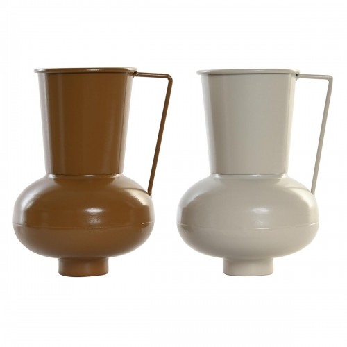 Vase DKD Home Decor 13 x 12.5 x 17 cm Beige Metal Orange Mustard (2 Units) image 1
