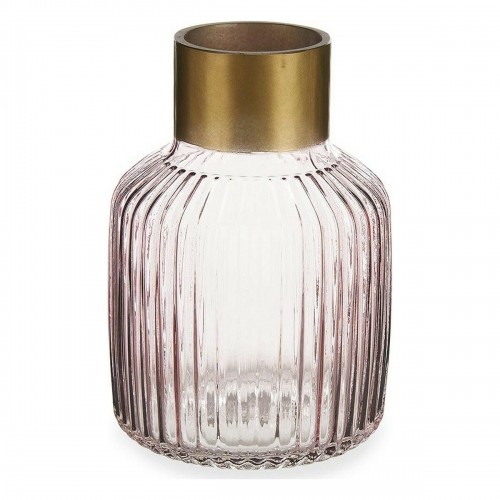 Vase Stripes Pink Golden Glass (14,5 x 22 x 14,5 cm) image 1