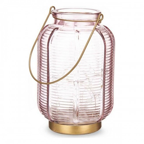 LED Lantern Stripes Pink Golden Glass (13,5 x 22 x 13,5 cm) image 1