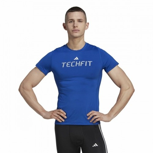 Men’s Short Sleeve T-Shirt Adidas techfit Graphic  Blue image 1