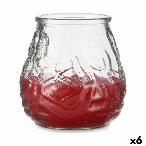 Candle Geranium Red Transparent Glass Paraffin 6 Units (9 x 9,5 x 9 cm) image 1