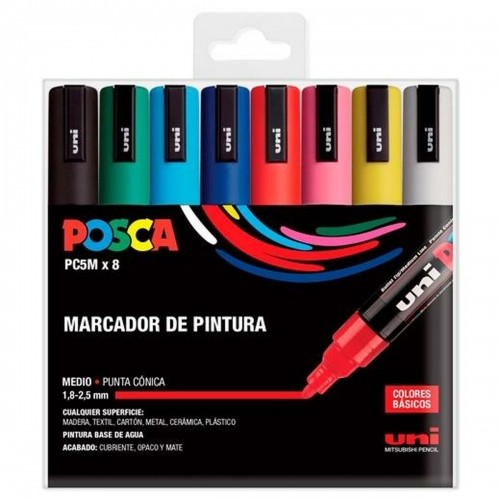 Set of Felt Tip Pens Uni-Ball POSCA Basic PC-5M Multicolour 8 Pieces (8 Units) image 1