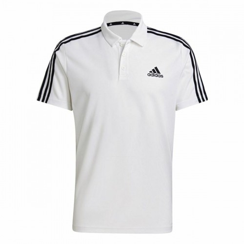 Men’s Short Sleeve Polo Shirt Adidas Primeblue 3 Stripes White image 1