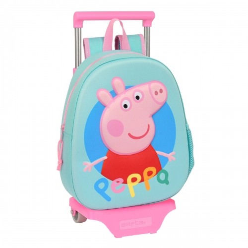 School Rucksack with Wheels Peppa Pig Turquoise (27 x 32 x 10 cm) image 1