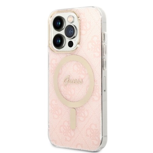 Guess 4G MagSafe Compatible Case + Wireless Charger for iPhone 14 Pro Pink image 1