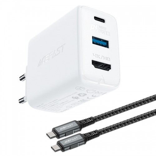 Acefast 2in1 charger GaN 65W USB Type C | USB, adapter adapter HDMI 4K @ 60Hz (set with cable) white (A17 white) image 1