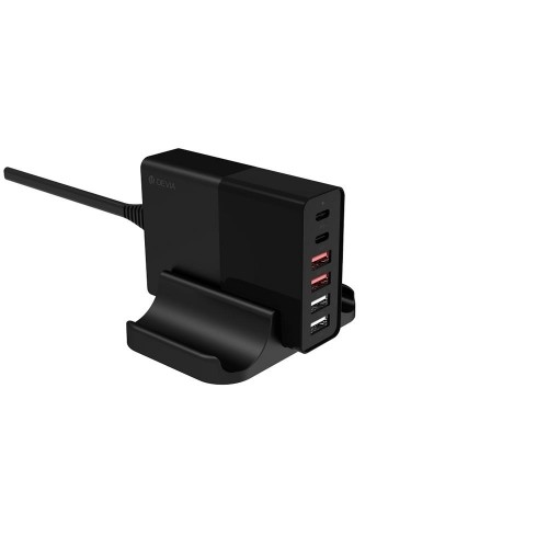 OEM Devia wall charger Extreme PD QC 3.0 75W 2x USB-C 4x USB black image 1