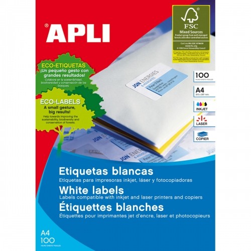 Adhesive labels Apli 100 Sheets Fluorine Blue 105 x 37 mm Blue image 1