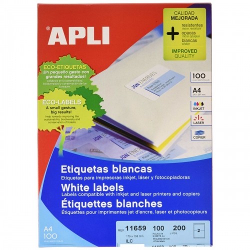 Adhesive labels Apli 100 Sheets White 175 x 135 mm image 1