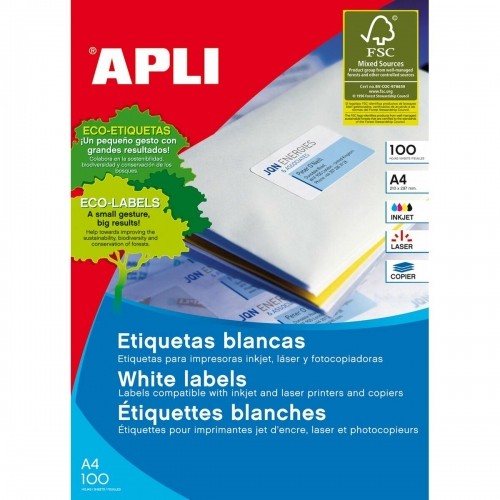 Adhesive labels Apli 1284 100 Sheets 52,5 x 21,2 mm White image 1