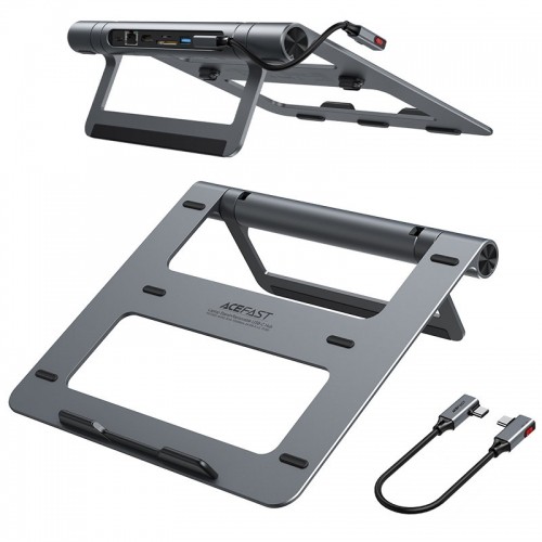 Acefast HUB multifunctional USB Type C laptop stand - 2x USB 3.2 Gen 1 (3.0, 3.1 Gen 1) | TF, SD | HDMI 4K @ 60Hz | RJ45 1Gbps | PD 3.0 100W (20V | 5A) gray (E5 space gray) image 1