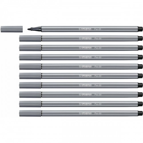 Felt-tip pens Stabilo Pen 68 Dark grey (10 Pieces) image 1