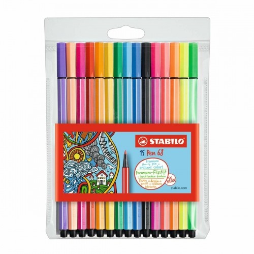 Set of Felt Tip Pens Stabilo Pen 68 Standard + Neon 15 Pieces Multicolour image 1