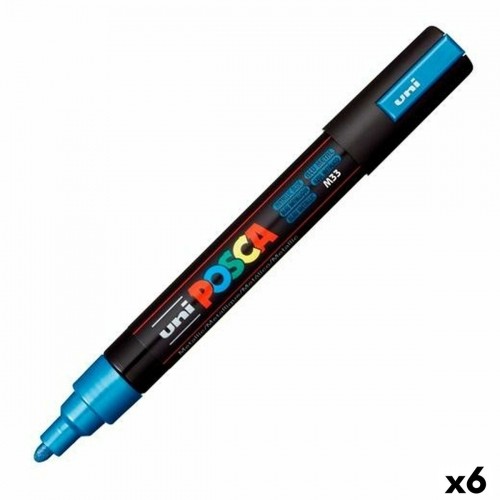 Felt-tip pens POSCA PC-5M Blue (6 Units) image 1