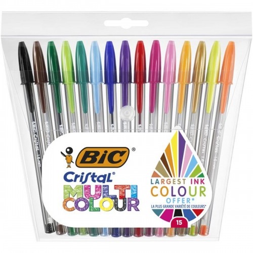 Lodīšu Pildspalvu Komplekts Bic Cristal Multicolor 15 Daudzums 0,42 mm image 1