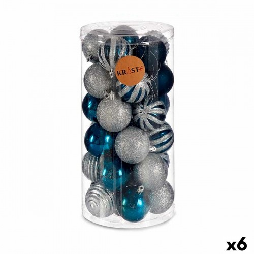 Set of Christmas balls Blue Silver Plastic Ø 6 cm (6 Units) image 1