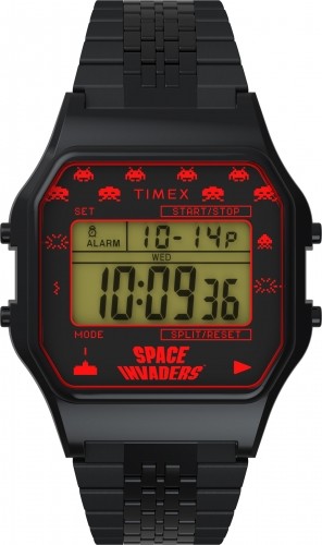 Timex T80 x SPACE INVADERS 34mm Nerūsējošā tērauda rokassprādzes pulkstenis TW2V30200 image 1