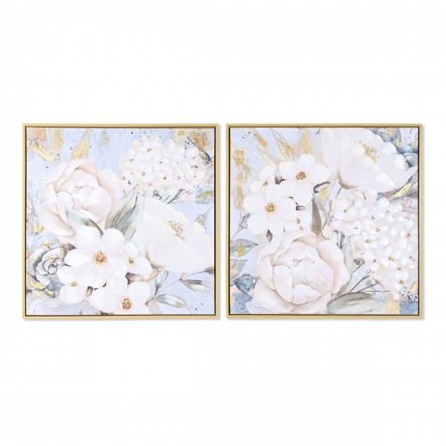 Painting DKD Home Decor Flowers Romantic 60 x 3,5 x 60 cm (2 Units) image 1