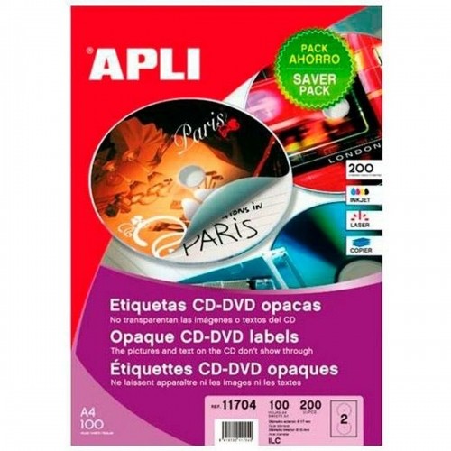 Клеи / Этикетки Apli CD/DVD Ø 117 mm Белый 100 Листья image 1