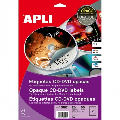 Līmes/Etiķetes Apli 10601 Apaļš CD/DVD Balts 25 Loksnes image 1