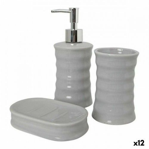 Bath Set Waves Ceramic Grey Metal (12 Units) image 1