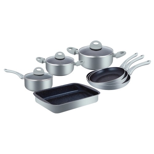 Herzberg Cooking Herzberg 10 Pieces Marble Coated Cookware Set - Silver image 1