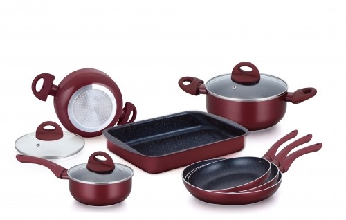Herzberg Cooking Herzberg HG-9016BR: 10 Pieces Marble Coated Cookware Set - Burgundy image 1