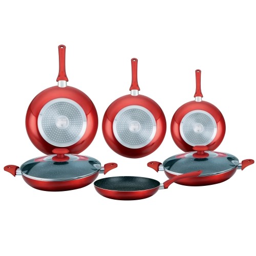 Herzberg Cooking Herzberg 8 Pieces Marble Coated Frying Pan Set Red image 1