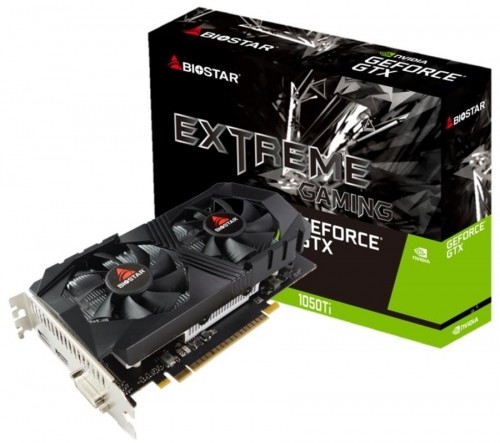 Graphics Card|BIOSTAR|NVIDIA GeForce GTX 1050 TI|4 GB|GDDR5|128 bit|PCIE 3.0 16x|Memory 7008 MHz|GPU 1291 MHz|Dual Slot Fansink|1xDVI-D|1xHDMI|1xDisplayPort|VN1055TF41 image 1