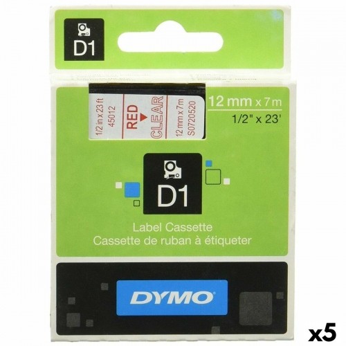 Laminated Tape for Labelling Machines Dymo D1 45012 12 mm LabelManager™ Transparent Red Black (5 Units) image 1
