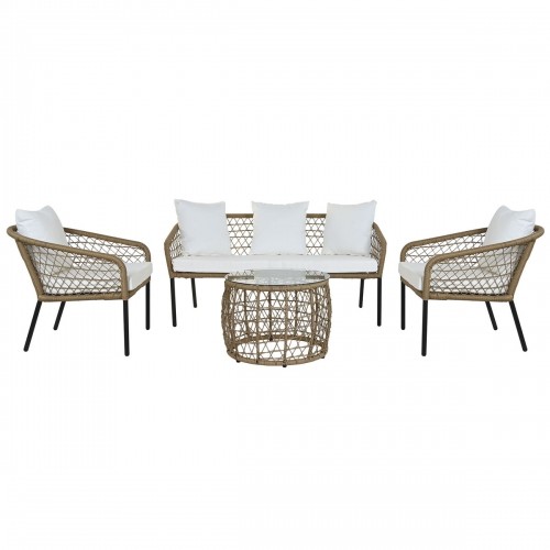 Table Set with 3 Armchairs DKD Home Decor White 137 x 73,5 x 66,5 cm synthetic rattan Steel image 1