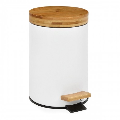 Pedal bin Andrea House White Matt Metal Bamboo 3 L (Ø 17 x 26 cm) image 1