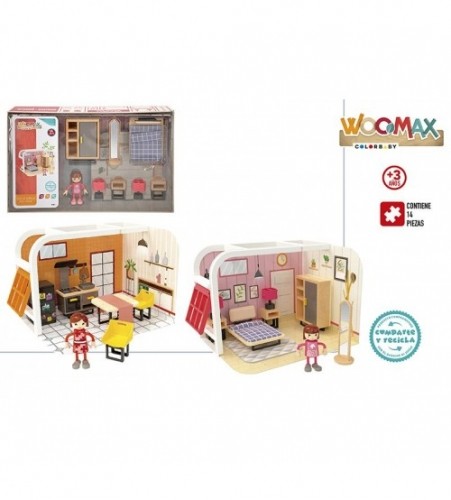 Woomax Koka mēbeles leļļu mājai (virtuve vai guļam istaba) 14 priekšmeti CB46491 image 1