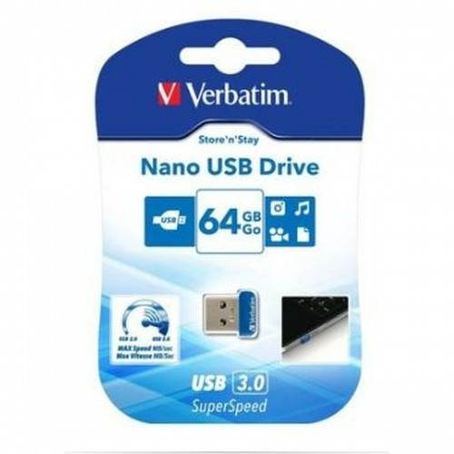 USВ-флешь память Verbatim Store 'n' Stay NANO Чёрный Синий 64 Гб image 1