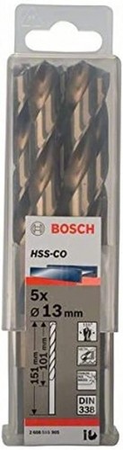 Bosch Metal twist drill HSS-Co, DIN 338,  13.0mm (5 pieces, working length 101mm) image 1